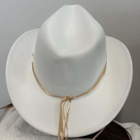 NWOT White Cowboy Hat w/Gold and Silver Sequins with Pearls SKU 49